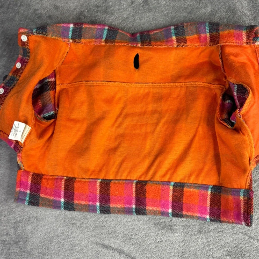 Heart to Tail Flannel Dog Shirt Small Orange Pink Plaid‎ Pet Snap Button Jacket